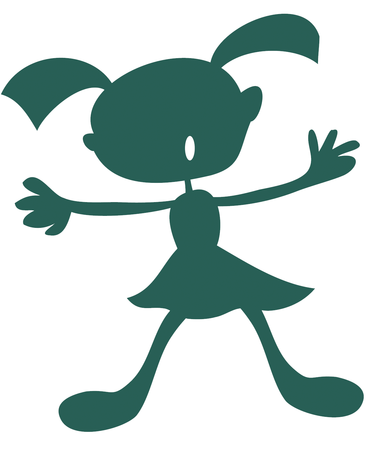 Silhouette of a cartoon character with pigtails.